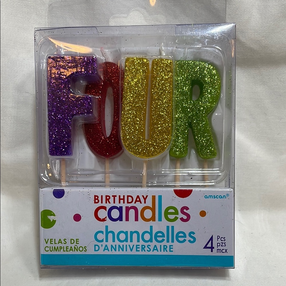 Amscan Purple and Gold Cake Candles for Parties “ F O U R” 4